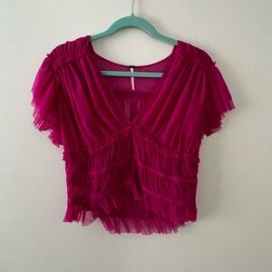 Free People Vibrant Pink Ruffle Blouse